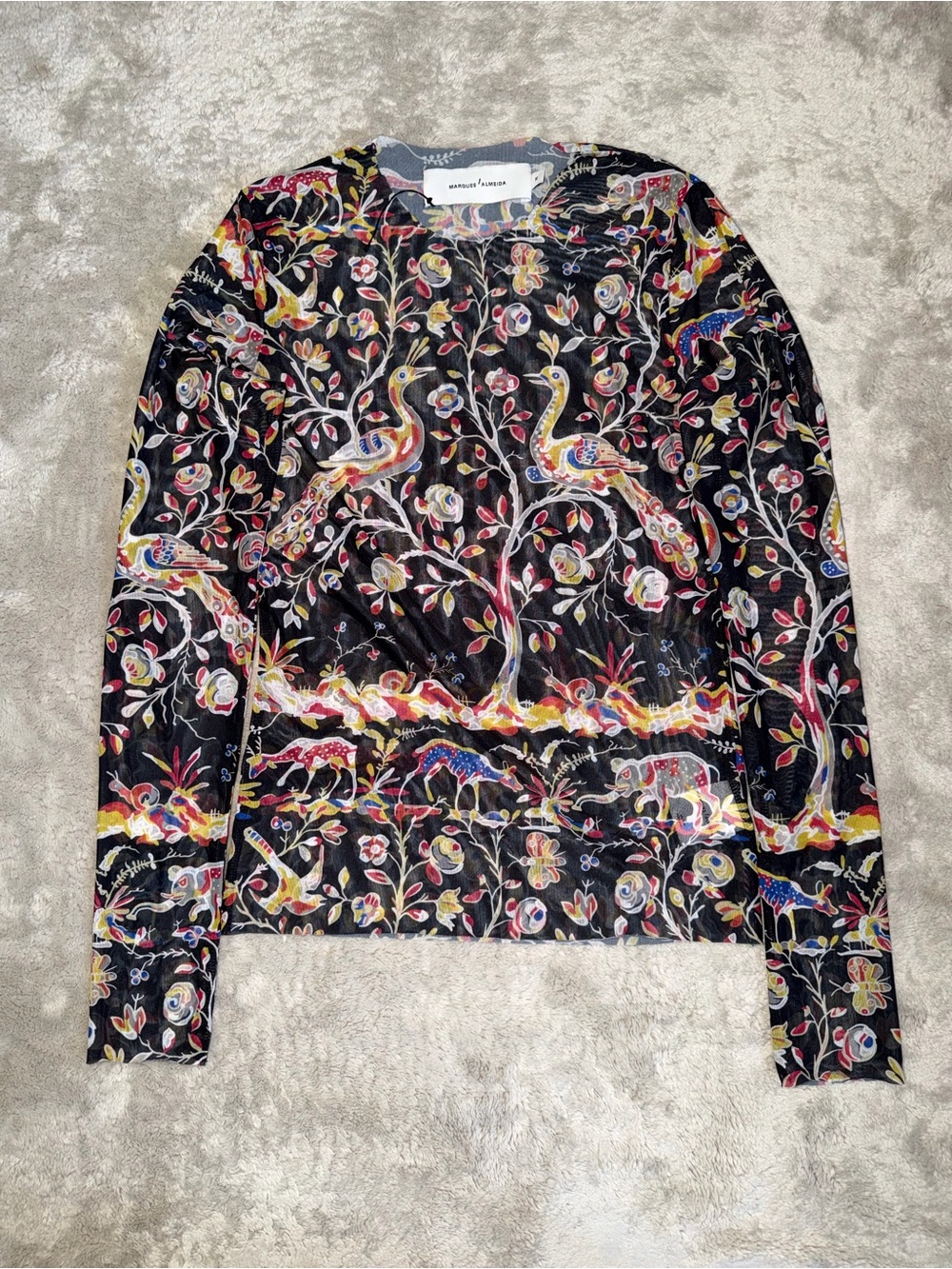 Marques Almeida Sheer Long Sleeve Mesh Top Women’s Medium Floral Animal Print
